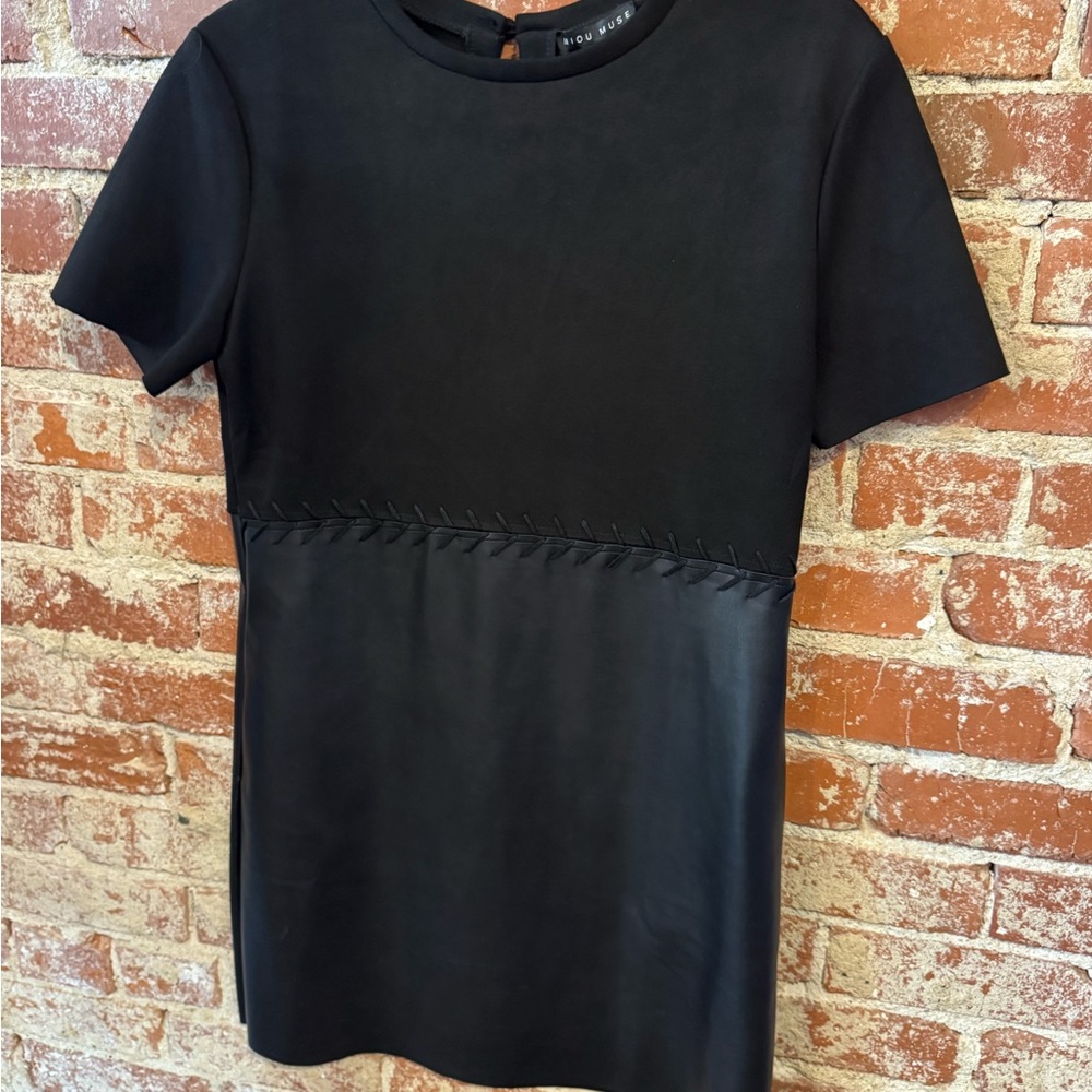 Black Mixed-Media Mini Dress with Braided Waist Detail